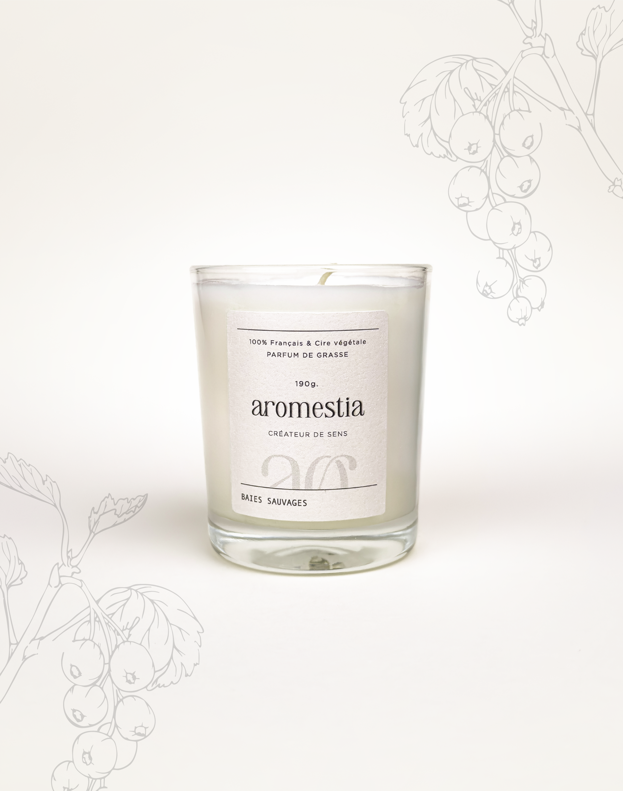 Bougie baies sauvages Aromestia contenant transparent
