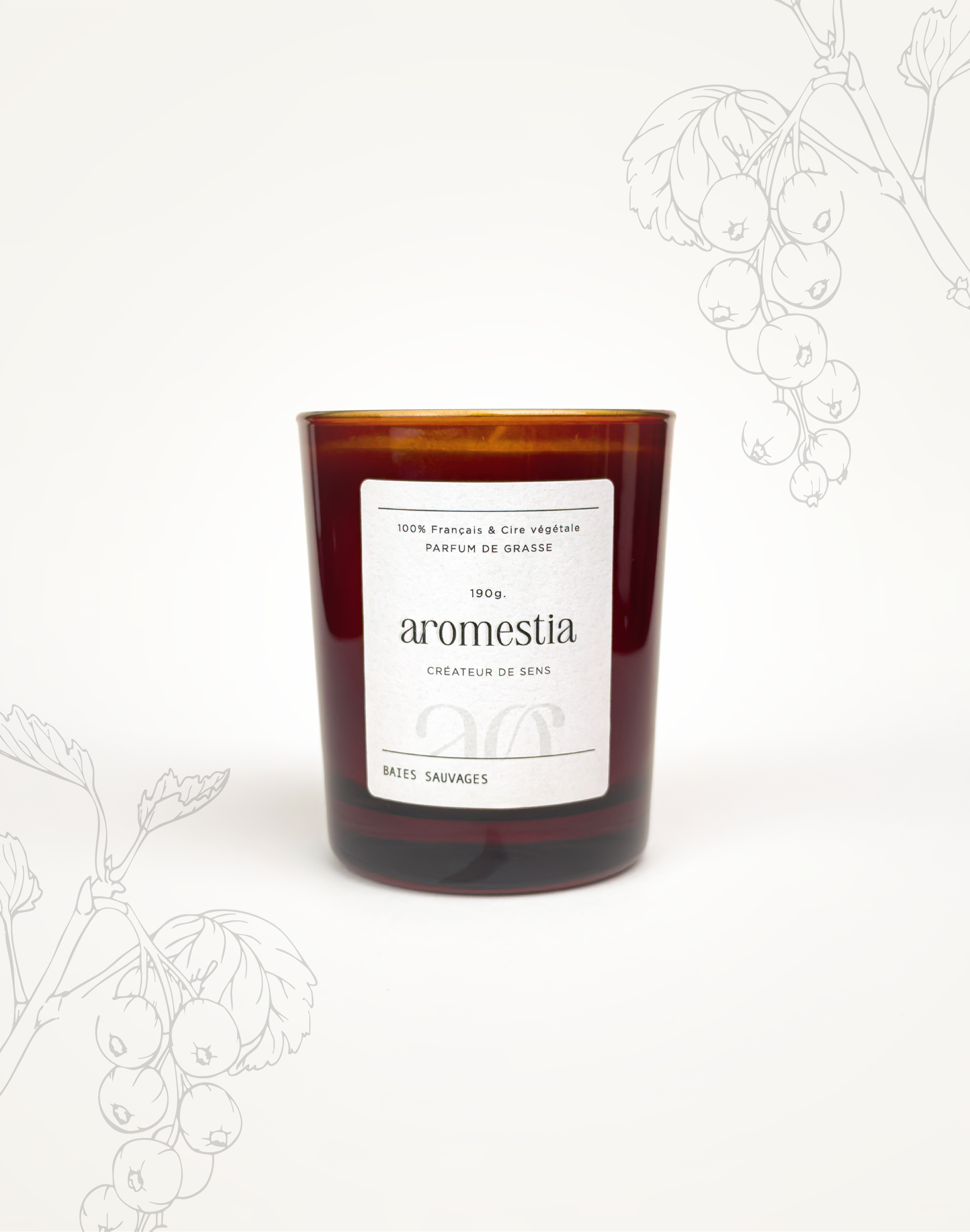 Bougie baies sauvages Aromestia contenant ambré