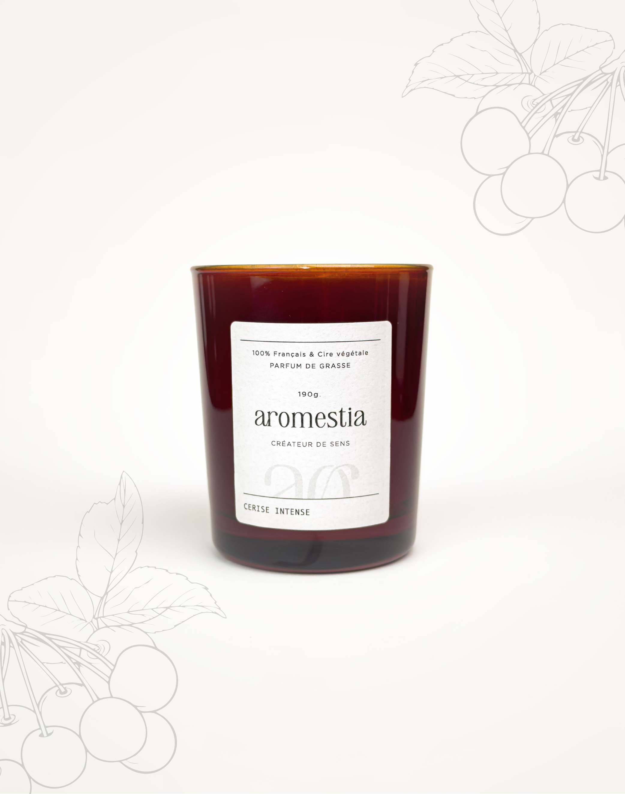 Bougie cerise intense Aromestia contenant ambré
