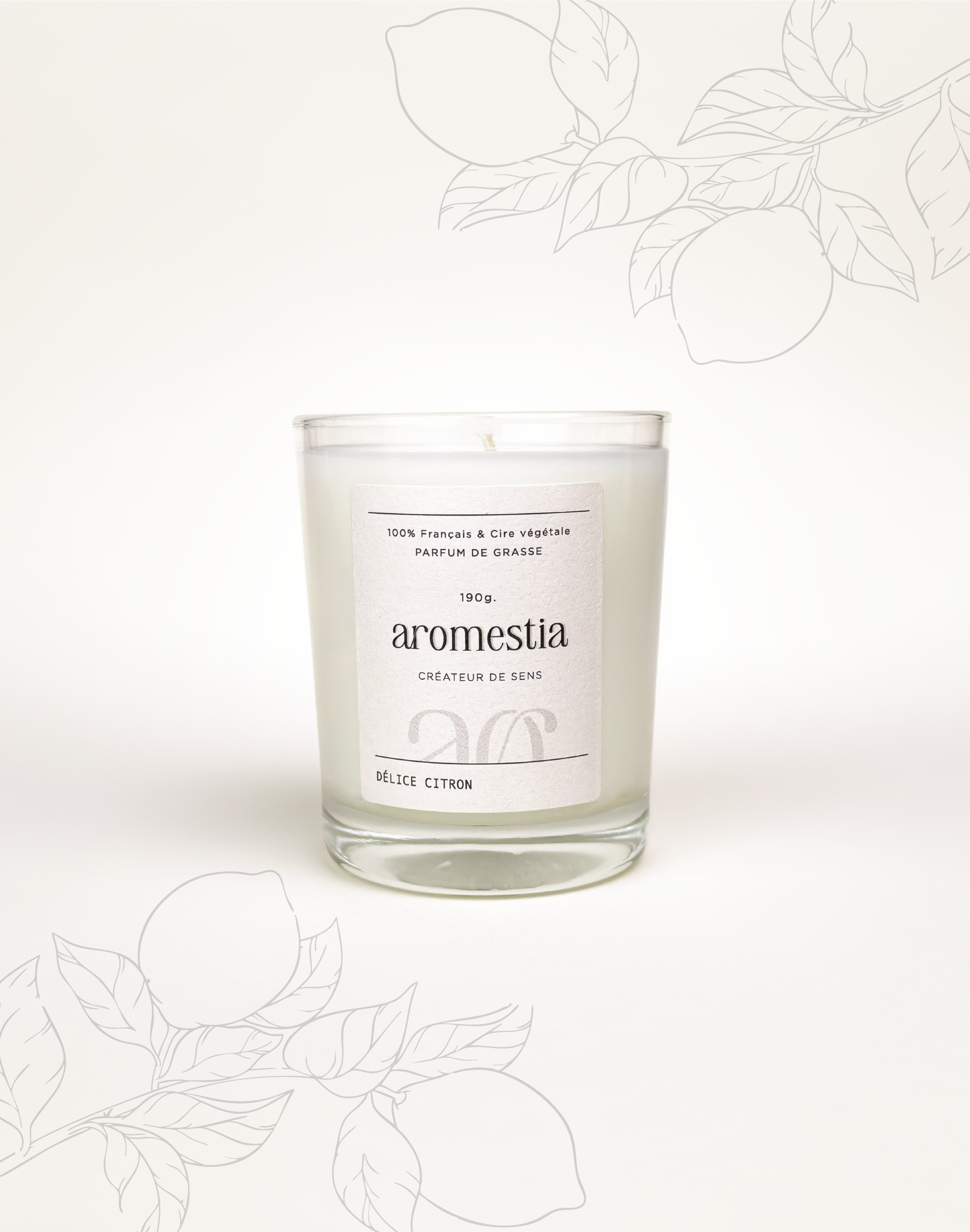 Bougie au citron Aromestia avec un contenant transparent