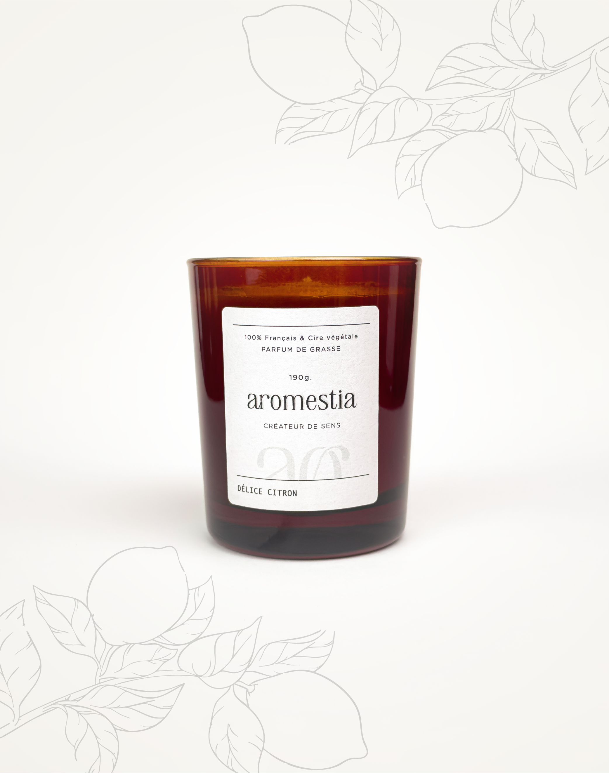 Bougie au citron Aromestia avec un contenant ambré