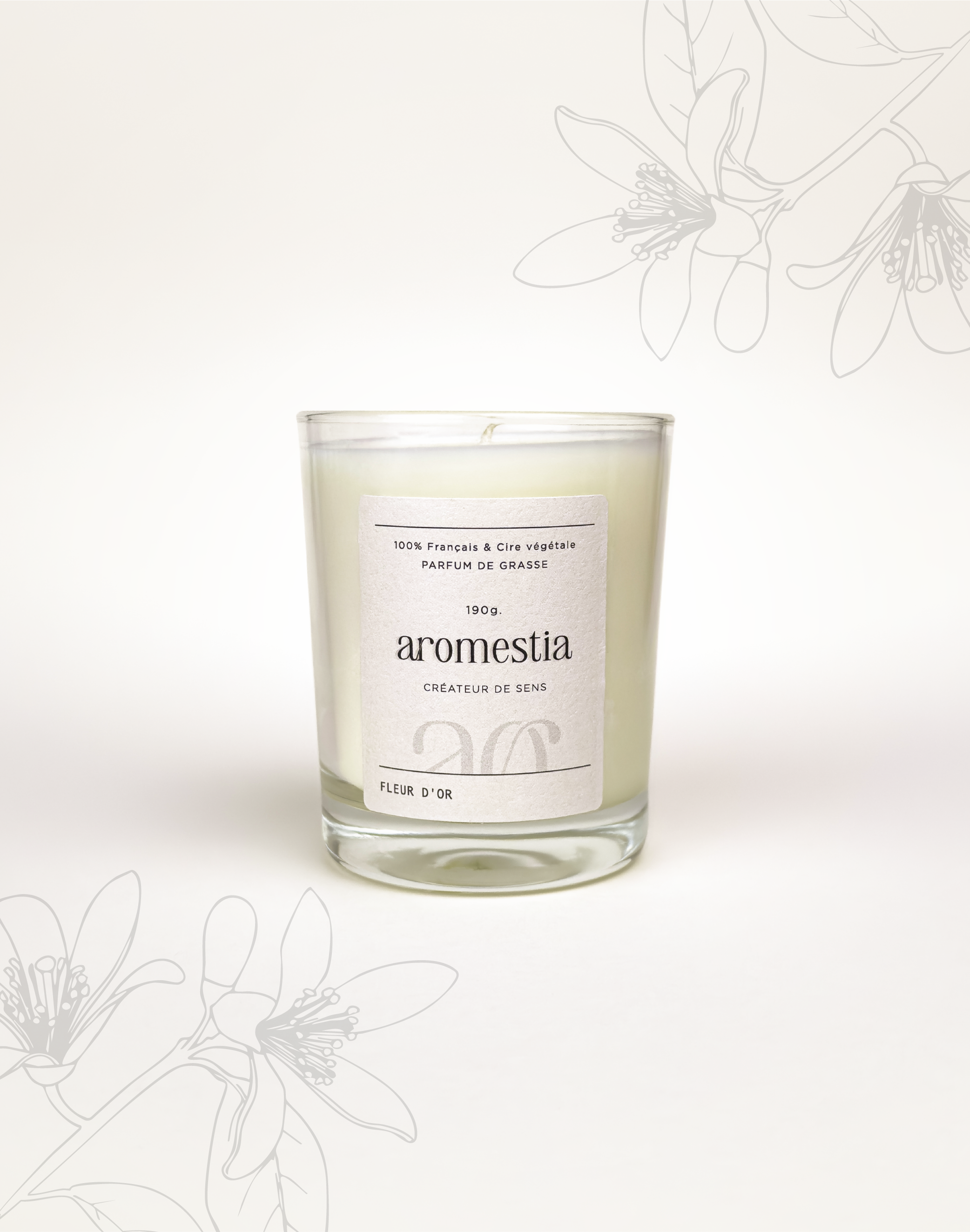 Bougie fleur d'oranger avec contenant transparent Aromestia