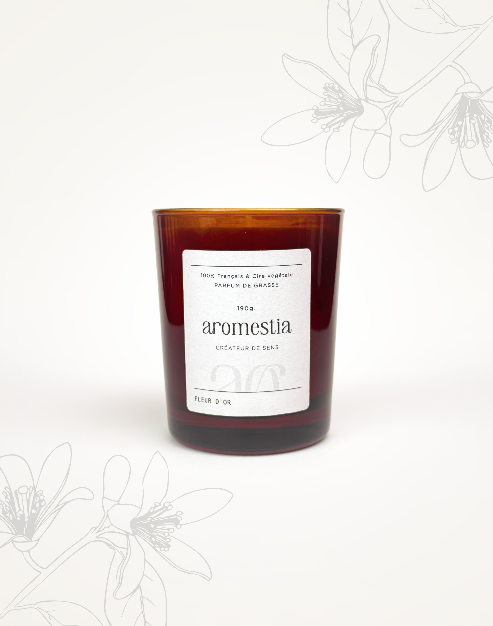 Bougie fleur d'oranger avec contenant ambré Aromestia
