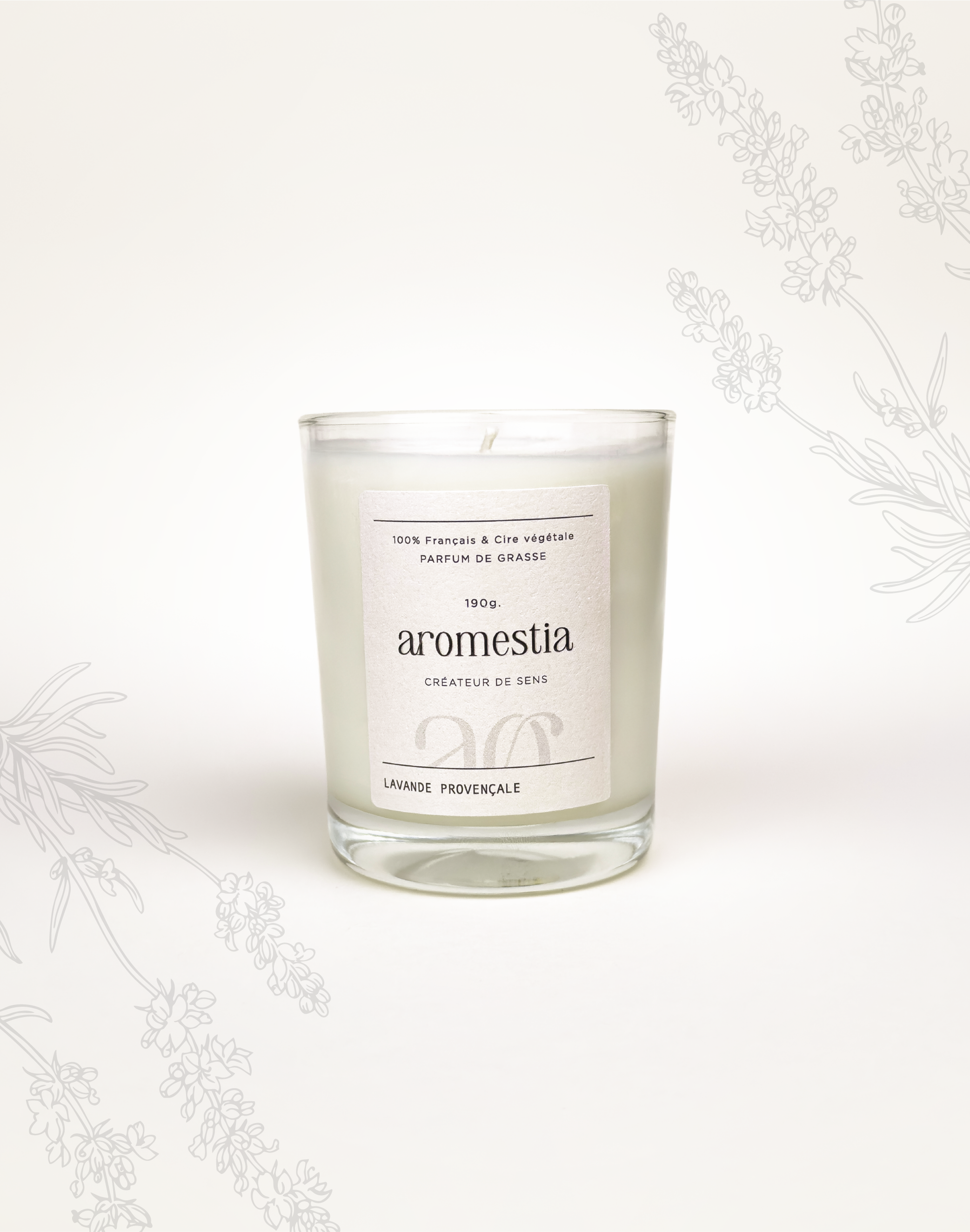 Bougie lavande avec contenant transparent Aromestia