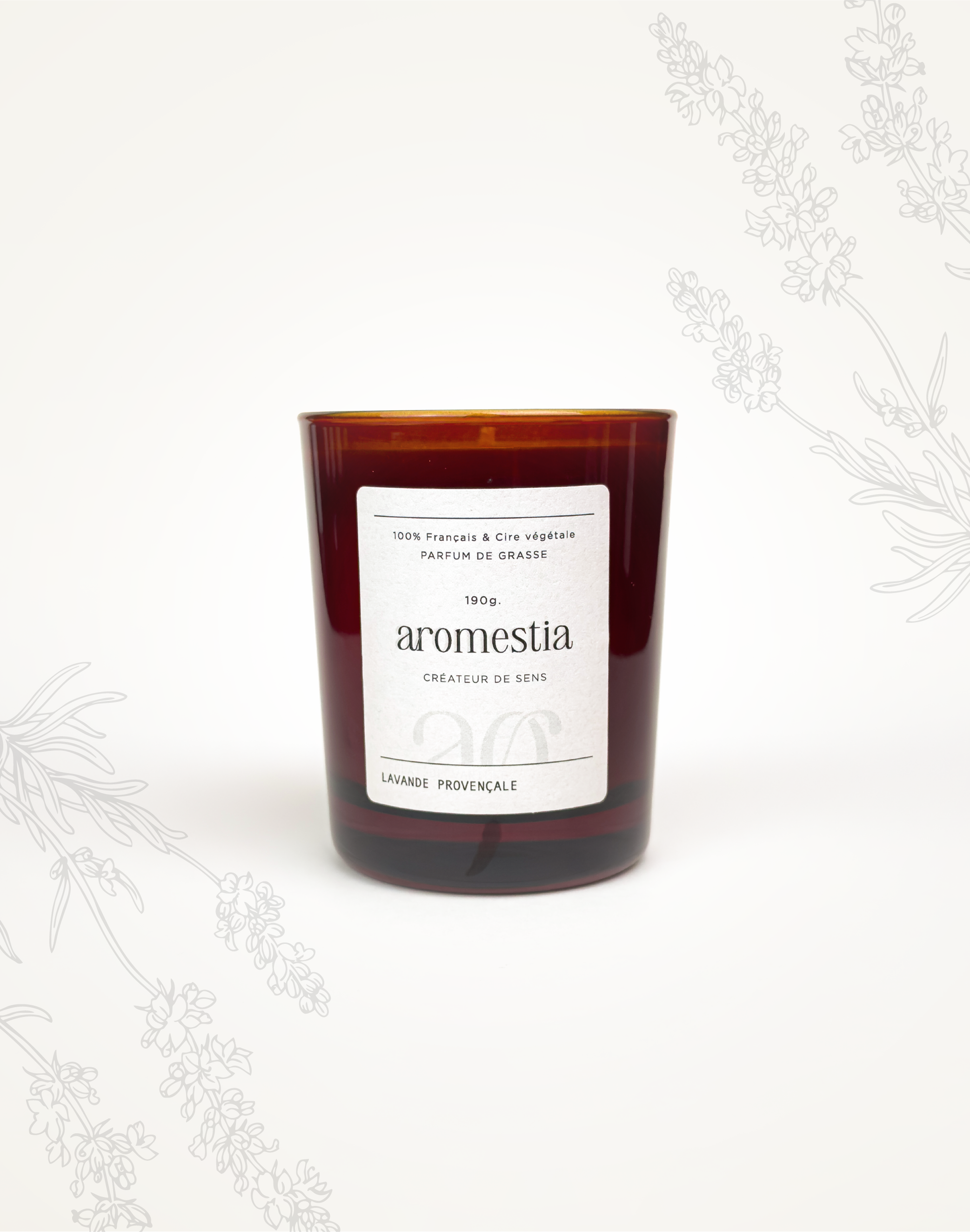 Bougie lavande avec contenant ambré Aromestia