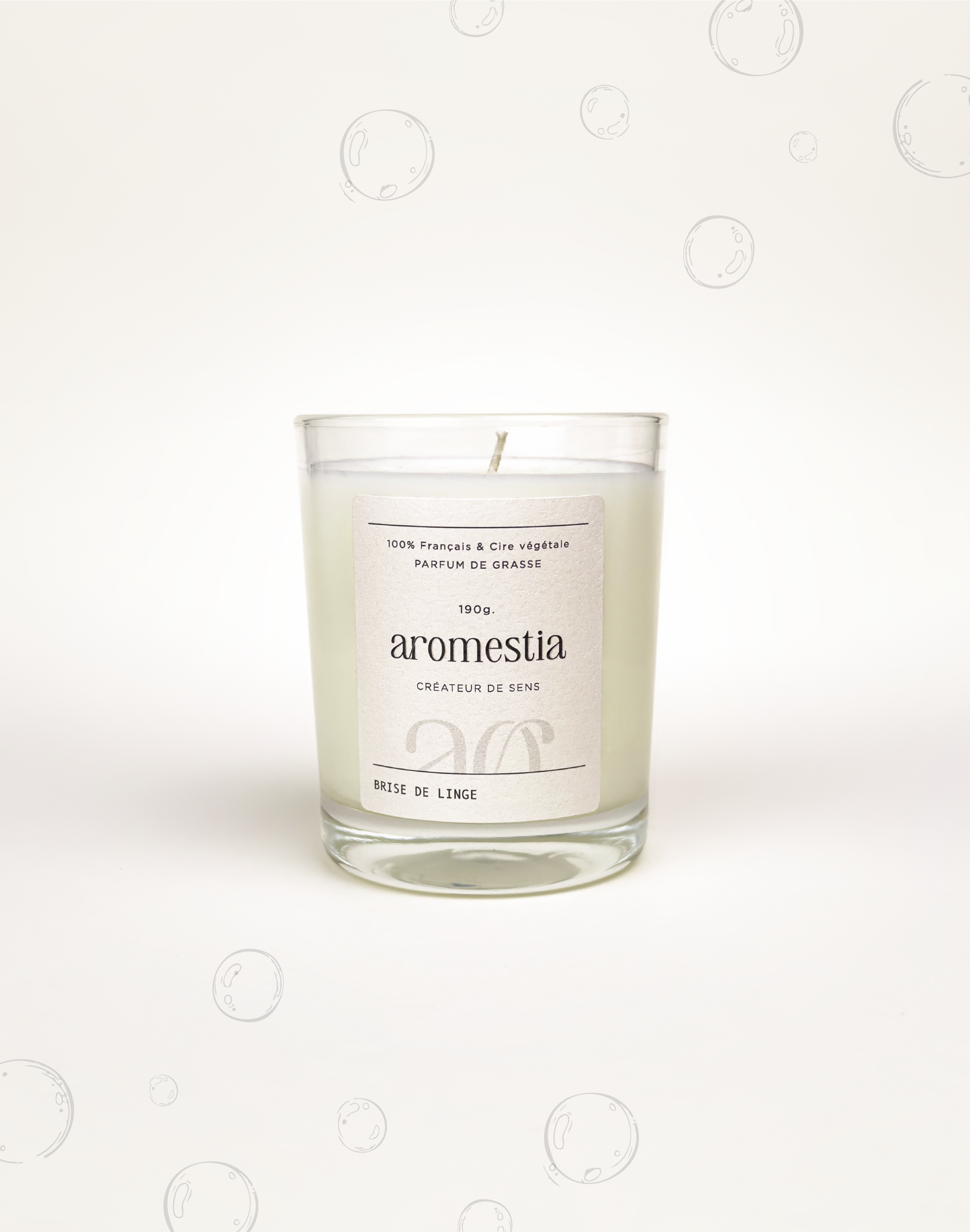 Bougie linge frais Aromestia contenant transparent
