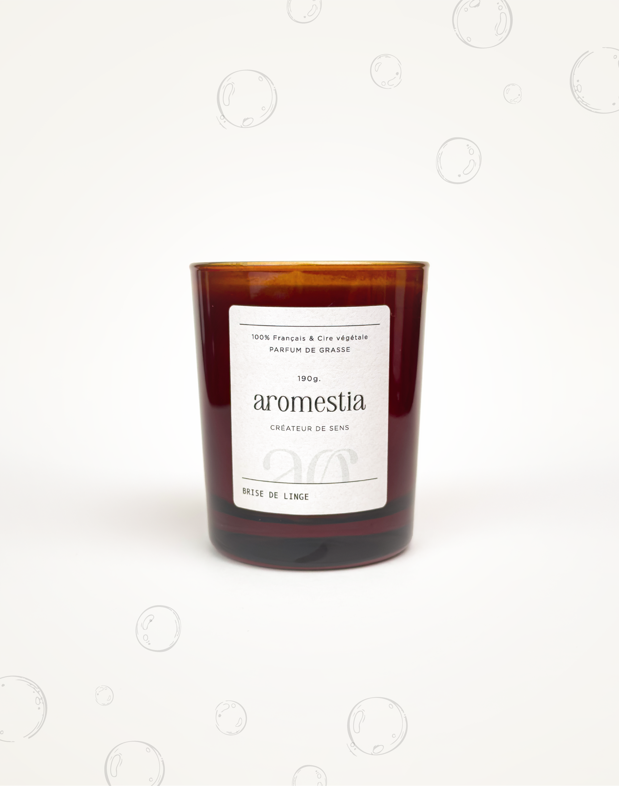 Bougie linge frais Aromestia contenant ambré