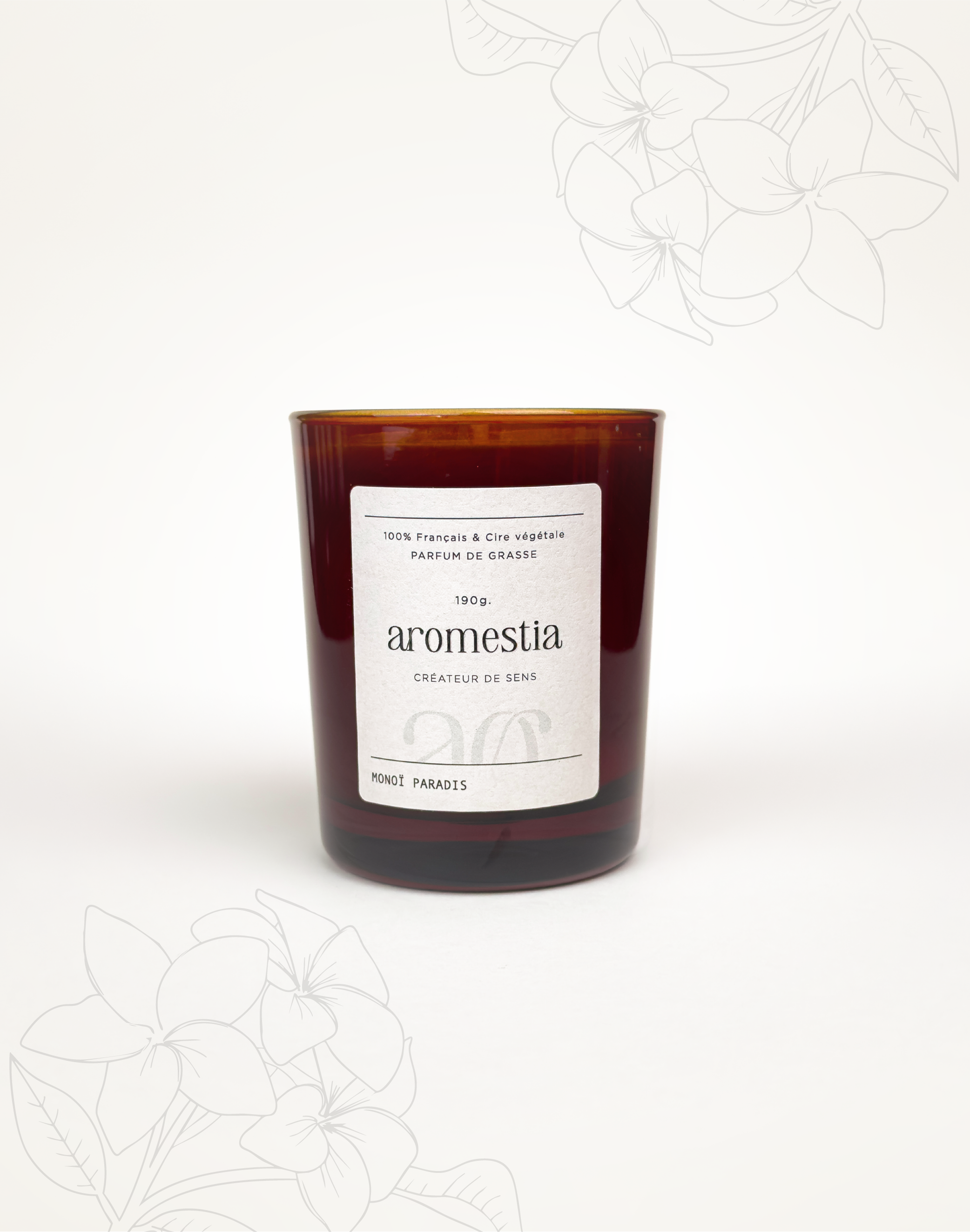 Bougie parfumée monoï avec contenant ambré Aromestia