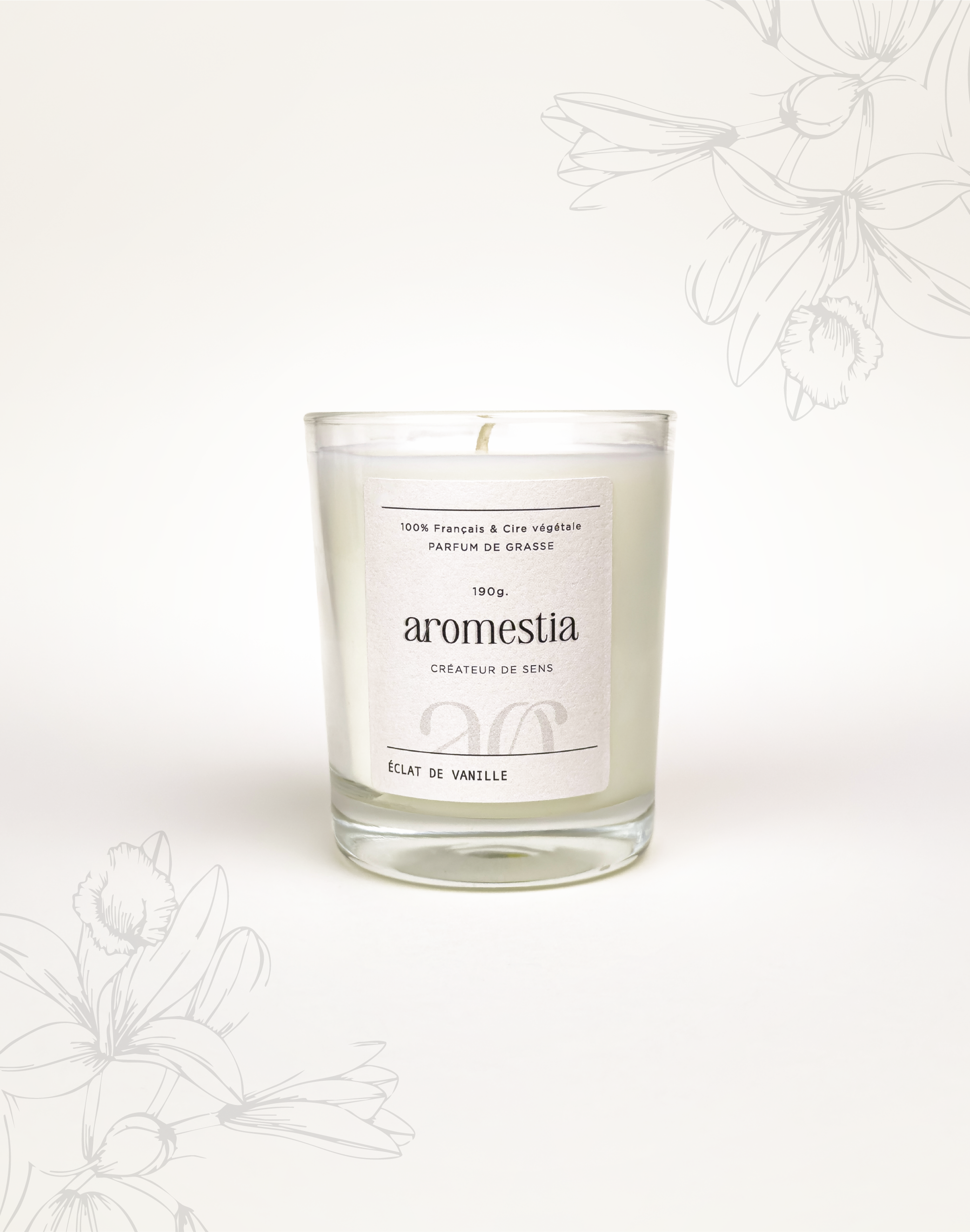 Bougie parfumée vanille avec contenant transparent Aromestia