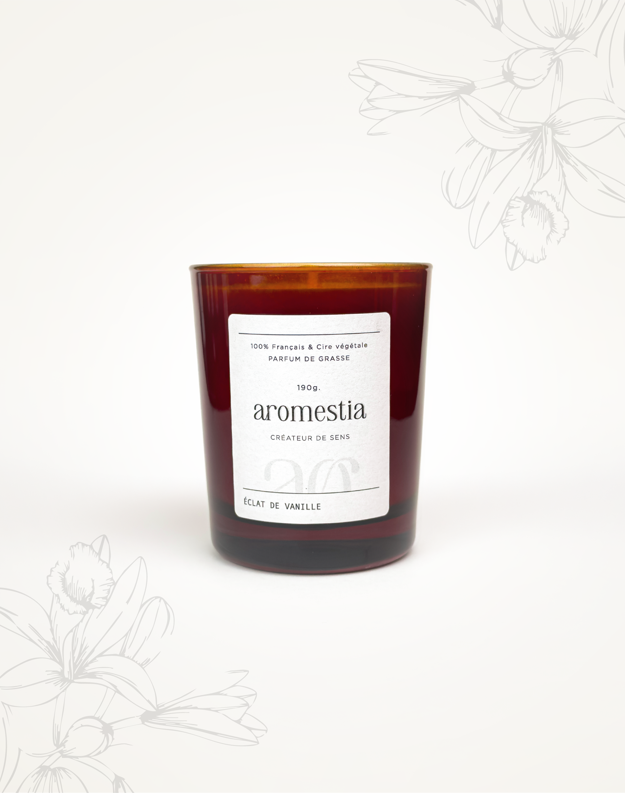 Bougie parfumée vanille avec contenant ambré Aromestia